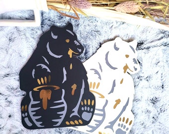 Honey Bear—Die-cut Bear Greeting Card—Standing Blank Card, Honey Hunter, Two Sided Card, Layered Bear Card, Gold Foil Bear, Shiny Gold Honey