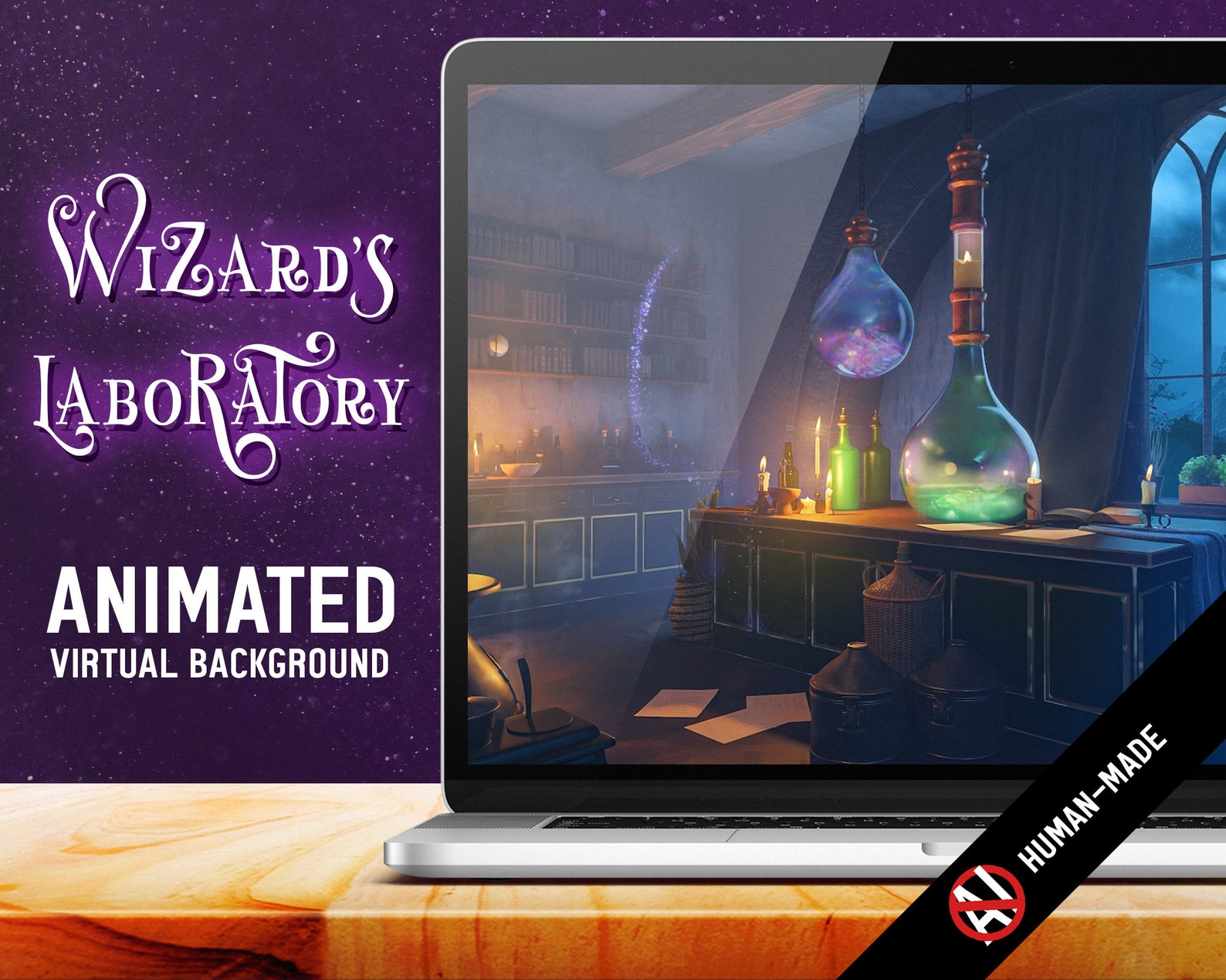 Computer Desktop Lab Picture Animated Animated HD Virtual Background | Wizard's Laboratory - Looped Mystical ...