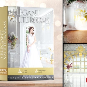 3 elegante witte kamers digitale achtergronden | Realistische achtergronden voor portretfoto's | Door de mens gemaakt, geen AI