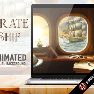 Animated HD Virtual Background | Pirate Ship Fantasy Looped Bakground for Zoom, Twitch | Hand-Made, NoAI