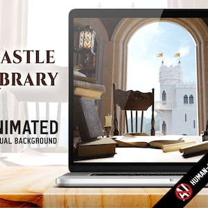 Animierter HD Virtueller Hintergrund | Schloss Bibliothek - Fantasy Looped Hintergrund für Zoom, Twitch, Streaming | Handgefertigte NoAI