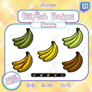 Banana Sub / Bit Badges For Twitch, Discord, and Youtube / Kawaii Twitch Badges / Streamer