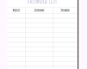 Password Tracker Digital Download