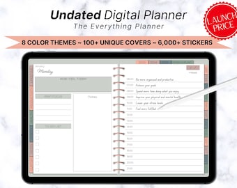Digital Planner Undated, Monthly Digital Planner, iPad Goodnotes ...