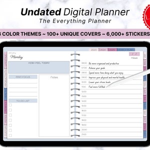 Digital Planner Undated, Monthly Digital Planner, iPad Goodnotes Notability Planner, Hyperlinked, Productivity Planner, Stickers, To Do List