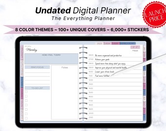 Planificador digital sin fecha, Planificador digital mensual, Planificador de notabilidad Goodnotes para iPad, Hipervínculo, Planificador de productividad, Pegatinas, Lista de tareas pendientes