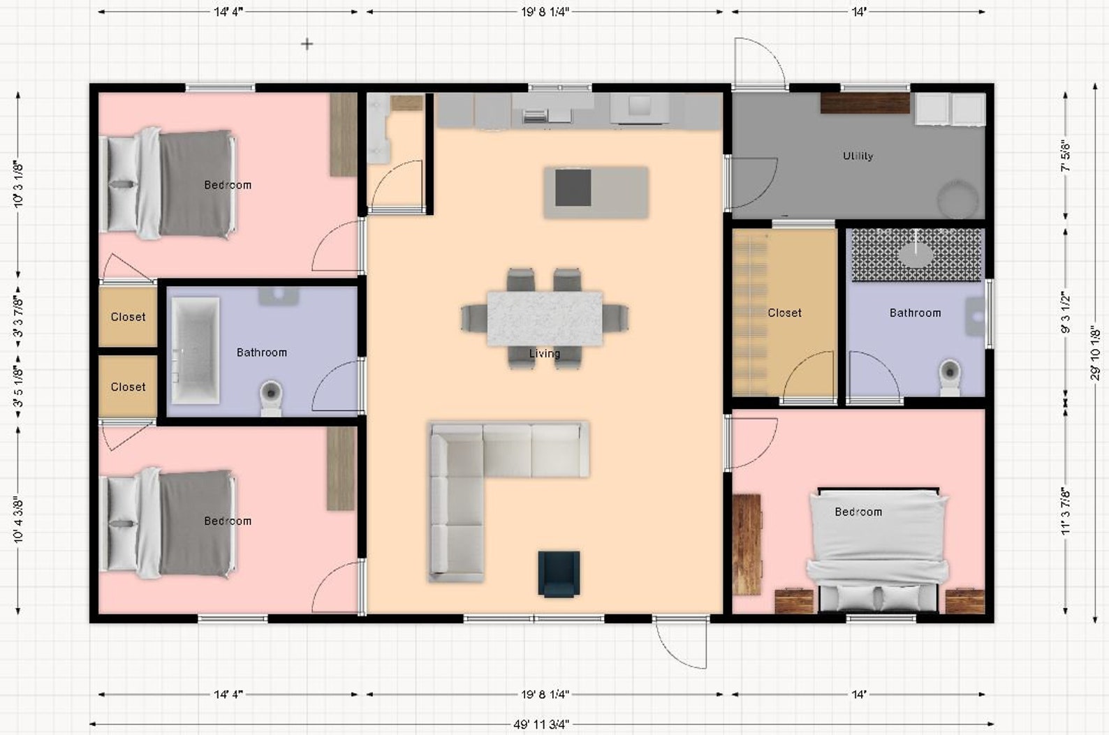 Barndominium Floor Plan 3 Bedroom 2 Bathroom 30 by 50 Etsy