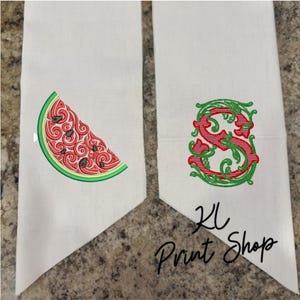 Monogrammed Watermelon Wreath Sash, Embroidered Sash, Watermelon Sash, Wreath Scarf, Sash for Door, Personalized Sash, Summer Wreath Sash