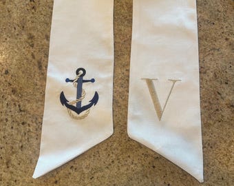 Monogrammed Anchor Wreath Sash, Nautical Sash, Embroidered Sash, Sash for Door, Personalized Sash, Wreath Sash, Summer Sash, Sailing Sash