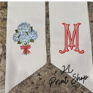 Monogrammed Sash, Hydrangea Bouquet Sash, Wreath Sash, Spring Sash, Hydrangea Sash, Sash for Door, Spring Gift, Personalized Sash