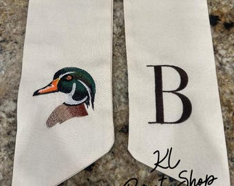 Monogrammed Wood Duck Wreath Sash, Embroidered Sash, Wood Duck Sash, Hunting Wreath Sash, Sash for Door, Bow for Door, Personalized Gift