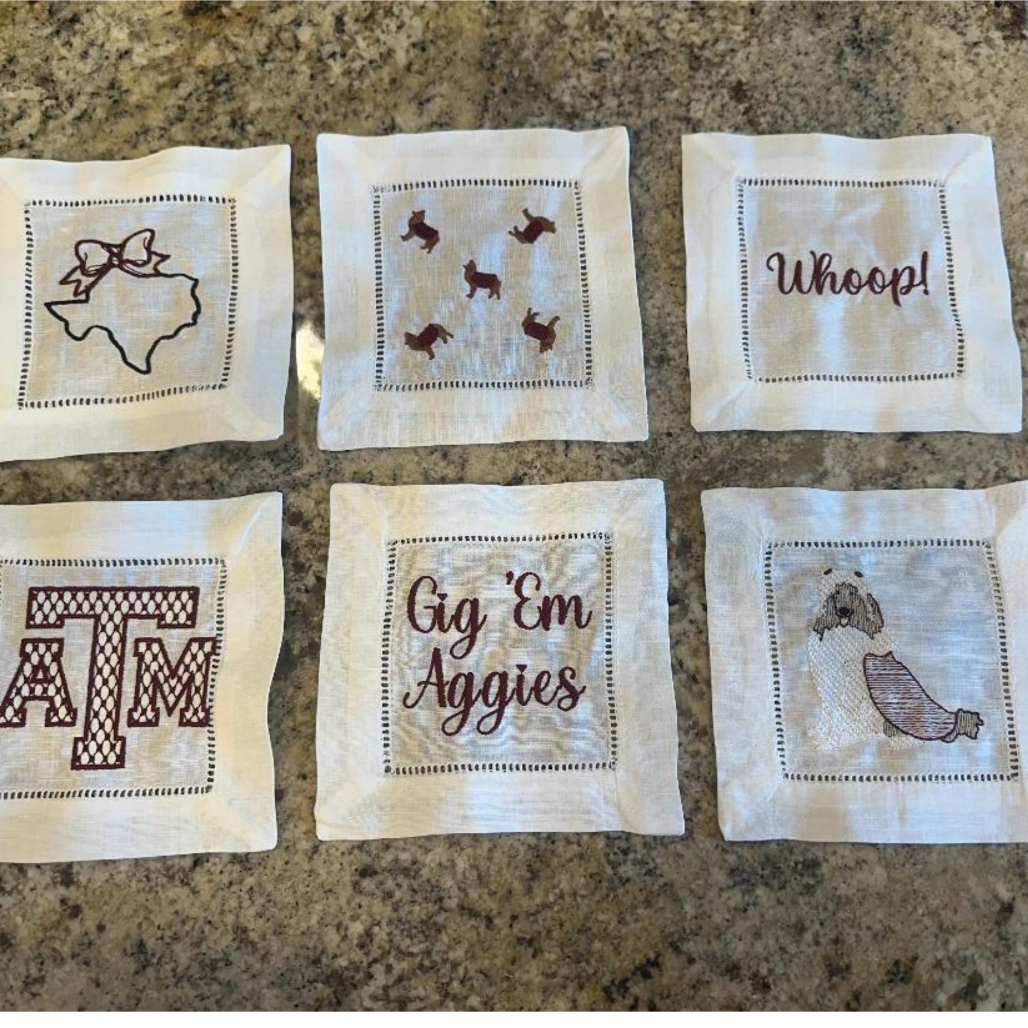 Monogrammed Napkins, Cocktail Napkin, Beverage Napkins, Gig 'em Aggies ...