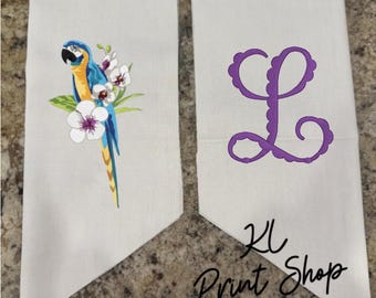 Monogrammed Sash, Parrot Sash, Tropical Sash, Wreath Sash, Wreath Ribbon, Summer Sash, Summer Gift, Personalized Sash, Sash for Door