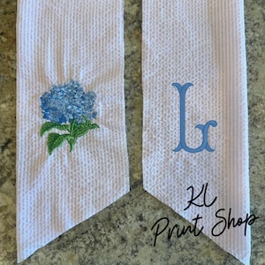 Monogrammed Sash, Embroidered Sash, Hydrangea Sash, Hydrangea Wreath Sash, Spring Sash, Flower Wreath Sash, Spring Gift, Wreath Sash