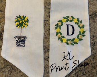 Monogrammed Lemon Wreath Sash, Embroidered Sash, Lemon Sash, Spring Sash, Sash for Door, Personalized Sash, Mothers Day gift, wreath sash