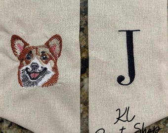 Monogrammed Corgi Wreath Sash, Embroidered Sash, Corgi Sash, Dog Wreath Sash, Personalized Gift, Personalized Sash, Sash for Door