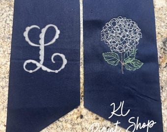 Monogrammed Hydrangea Wreath Sash, Embroidered Sash, Sash for Door, Wreath Sash, Hydrangea, Personalized, Mothers Day Gift, Front Door Bow