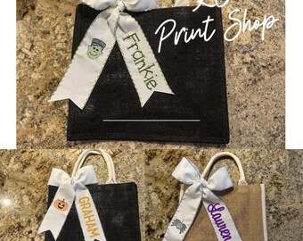 Halloween Candy Bag, Trick or Treat Bag, Personalized Ribbon, Halloween Bag, Halloween Candy Tote, Candy Bag, Candy Basket, Candy Tote
