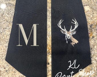 Monogrammed Fall Wreath Sash, Embroidered Sash, Thanksgiving Sash for Door, Wreath Sash, Deer, Personalized, Holiday Gift, Front Door Bow