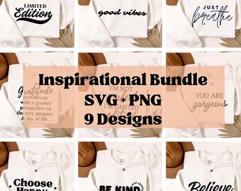 Inspirerende Svg-bundel, motiverende Svg-bundel, inspirerende citaten png, zelfliefde Svg, Be Kind png, Faith Svg, Just Breathe png svg