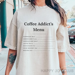 Menu do Coffee Addict SVG PNG | Design de camiseta de café semanal engraçada para Cricut Sublimation | Download de arquivo de clipart de Espresso Latte Cappuccino