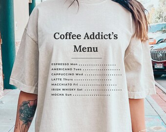Coffee Addict's Menu SVG PNG | Funny Weekly Coffee Shirt Design for Cricut Sublimation | Espresso Latte Cappuccino Clipart File Download