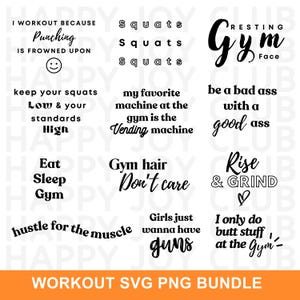 Gym Workout Svg Bundle, Gym SVG, Fitness Svg, Exercise Svg, Workout Motivation Bundle PNG, Silhouette, Cricut, Cut File, Digital Download image 1