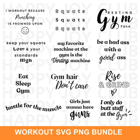 Gym Workout Svg Bundle, Gym SVG, Fitness Svg, Exercise Svg, Workout Motivation Bundle PNG, Silhouette, Cricut, Cut File, Digital Download