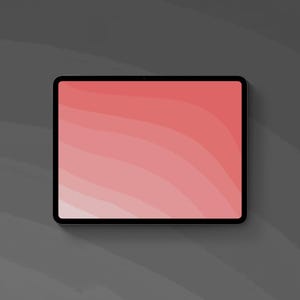 May include: A black tablet with a red and pink gradient display. The screen shows a series of curved lines in varying shades of red, creating a layered effect. The tablet is set against a dark gray background.
