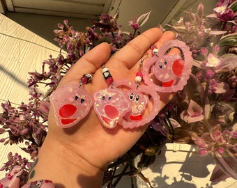 Unique one of a kind handmade kawaii Kirby earrings