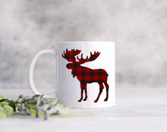 Moose Coffee Mug/buffalo plaid/Christmas