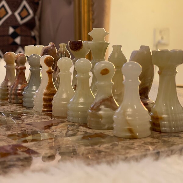 Vintage Marble Chess Pieces ONLY, Marble Chess Game Figures for 12 - 16 inches Chess Board | Christmas Gift for Chess Lovers | Black & White