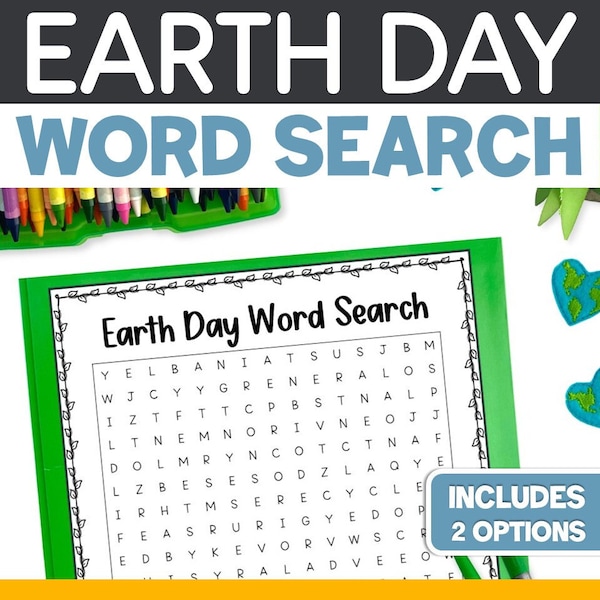 Earth Day Word Search Vocabulary Activity for Upper Elementary Classroom or Homeschool Family Fun - Printable Find the Word Color + B/W