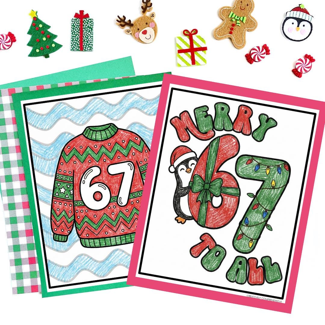 67 Christmas Coloring Page, Gen Alpha 6 7 Winter Holiday Coloring ...