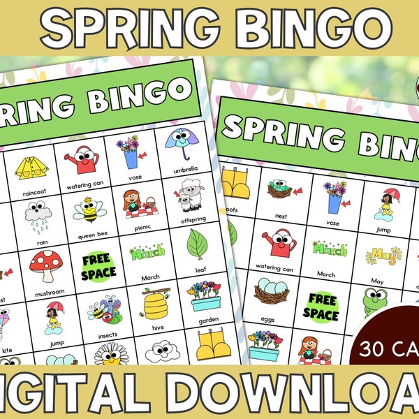 Bingo de PRINTEMPS | Printemps amusant imprimable | Jeu de bingo pour les enfants | Activités imprimables pour enfants | Bingo en classe | Bingo du printemps PDF | Activité printanière