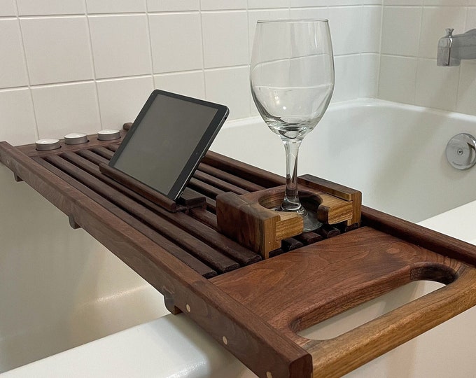 Adjustable Bath Caddy Custom Bath Tray Personalized Bath Caddy Walnut