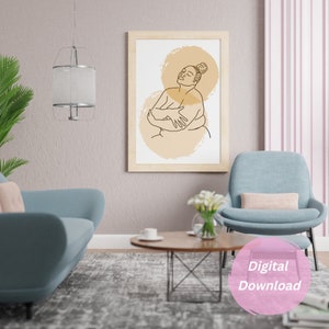 Self Love An Original Digital Art Print | Printable Wall Art For Your Home | Plus Sized Body Positive Female Figure Art| Beige and Black