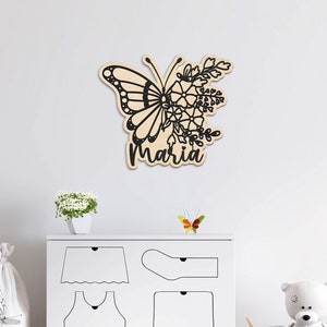 Personalized Butterfly Name Sign | Wall Decor | Nursery | 2-Layered Finnish Birch Wood | Baby Room Gift Idea