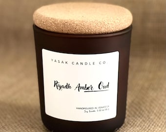 Riyadh Amber Oud Soy Candle | Handmade | Home Fragrance | Mini Frosted Amber Jar