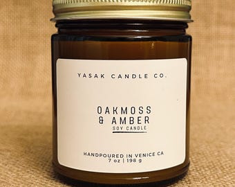 Oakmoss & Amber Soy Candle: Hand-Poured Fresh Scent