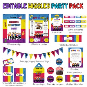 Editable Wiggles Party  Decor, Wiggles party, birthday, digital, editable, DIY, instant download, invitation, wiggles decor pack