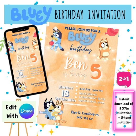 FREE Invitations) Bluey Birthday Invitations + Party Ideas  Download  Hundreds FREE PRINTABLE Birthday Invitation Templates