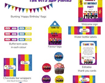 Pack de décoration de fête Wiggles modifiable, bricolage, téléchargement immédiat, numérique, fête d'anniversaire, thème Wiggles