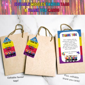 Wiggles Favour Tags, Wiggles Favor Tags, Wiggles Thank you cards, Wiggles party, Wiggles decor