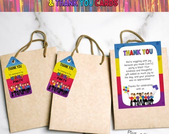 Wiggles Favour Tags, Wiggles Favor Tags, Wiggles Thank you cards, Wiggles party, Wiggles decor