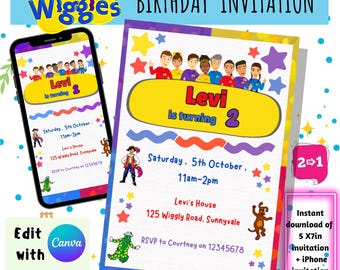 The Wiggles Geburtstagseinladung, Digital, bedruckbar, Wiggles, bearbeitbar, Geburtstagsfeier, Einladungsvorlage, Canva, Sofort Download