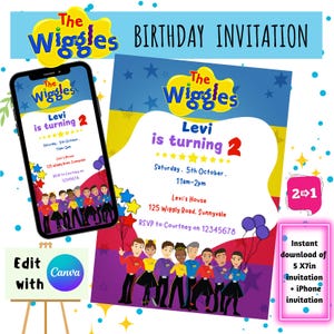 The Wiggles Birthday Invitation, Digital, Printable, Wiggles, Editable, Birthday Party, Invitation Template, Canva, Instant Download