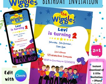 The Wiggles Geburtstagseinladung, Digital, bedruckbar, Wiggles, bearbeitbar, Geburtstagsfeier, Einladungsvorlage, Canva, Sofort Download