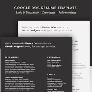 Google Docs Resume Template | Executive, Professional & Modern Resume Template | Light + Dark Mode | Designer Resume Template 2023