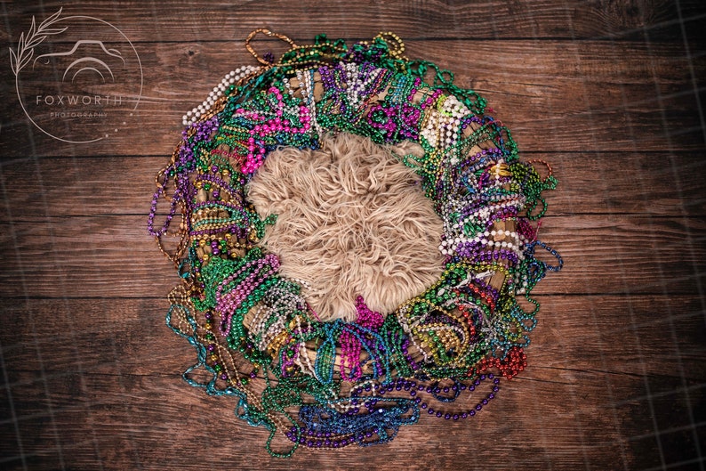 Mardi Gras Newborn Digital Backdrop, Parade, Beads, Announcement New Orleans, Digital Composite